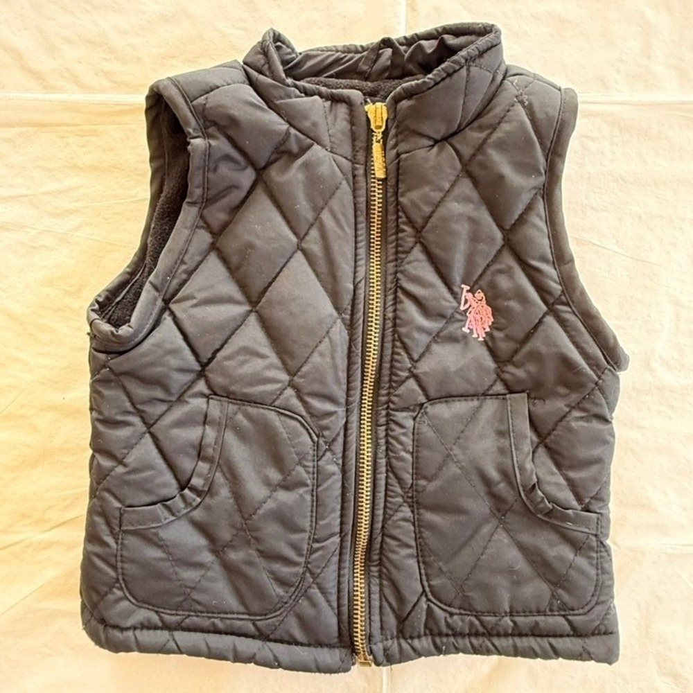 US Polo Assn Quilted Vest Kids 2T Black Good Fleece Lined Puffer